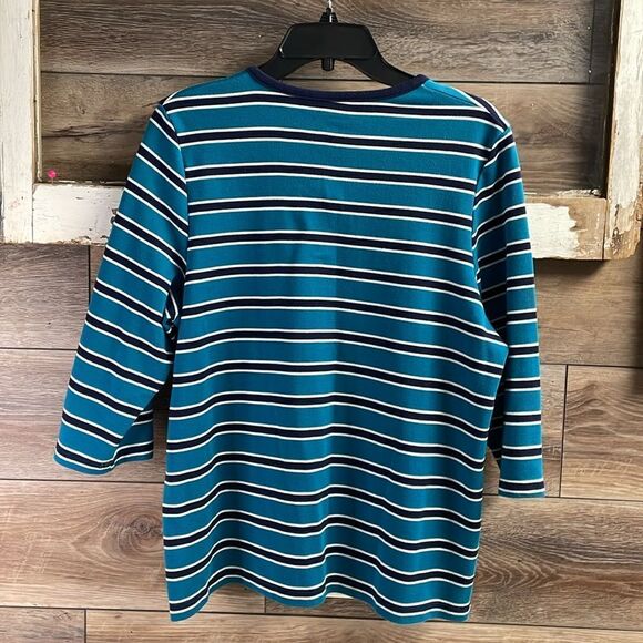 Allison Daley Ladies Pullover Striped Shirt, Size Large, Teal, Black and White - Picture 3 of 4